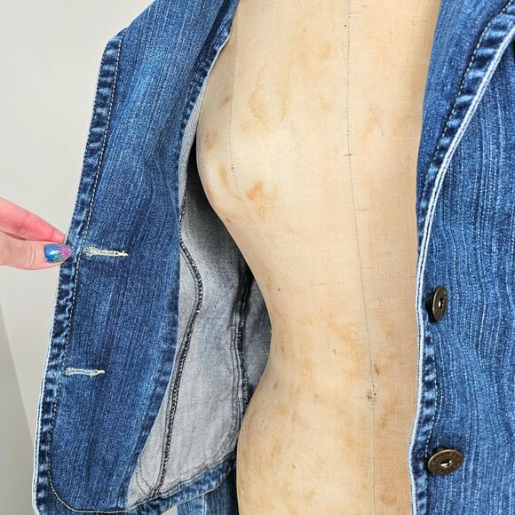 DKNY Jeans Y2K Industrial Chic Tailored Denim Blazer Jacket - Large - Picture 13 of 16